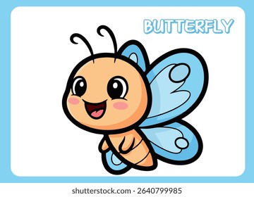 Cute little butterfly  happy smile cartoon vector  illustration.