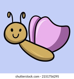 Cute little butterfly with pink wings, vector illustration on a light background