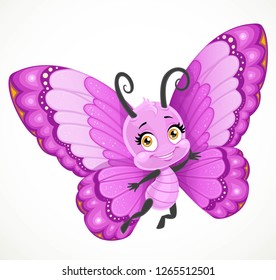 Cute little Butterfly with yellow and brown ornament wings fly on a white background