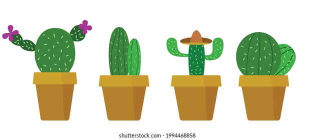 Cute little cactus icon. collection set Vector illustration EPS10