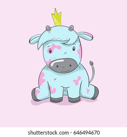 Cute little calf cartoon hand drawn vector illustration. Can be used for t-shirts print, fashion print design, children's clothing, baby shower, holiday greeting and invites.