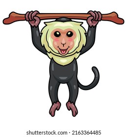 Cute little capuchin monkey cartoon hanging tree