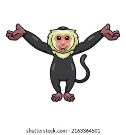 Cute little capuchin monkey cartoon raising hands