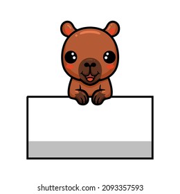 Cute little capybara cartoon with blank sign