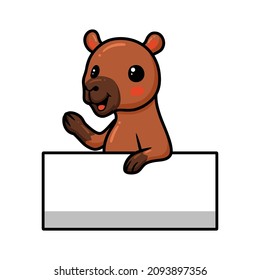 Cute little capybara cartoon with blank sign
