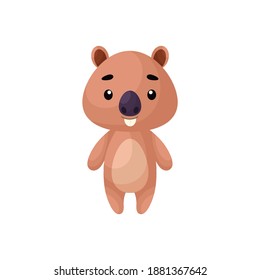 Cute little capybara on white background. Cartoon animal character for kids cards, baby shower, posters, b-day invitation, clothes. Bright colored childish vector illustration in ecartoon style.
