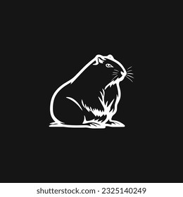 cute little Capybara Silhouette on black Background. Line art black and white illustration. Vector Animal Template for Icon, Logo Company, Symbol etc