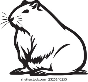 linda silueta de Capybara sobre fondo blanco. Ilustración en blanco y negro de arte de línea. Plantilla de animales vectores para iconos, empresa de logotipos, símbolo, etc.