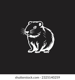 cute little Capybara Silhouette on black Background. Line art black and white illustration. Vector Animal Template for Icon, Logo Company, Symbol etc