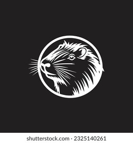 cute little Capybara Silhouette on black Background. Line art black and white illustration. Vector Animal Template for Icon, Logo Company, Symbol etc