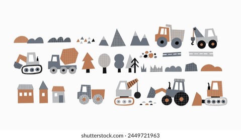 Cute little cars, truck. Cartoon cars adventures. Flat vector illustrations isolated on white background