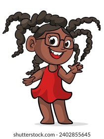 Cute little cartoon african or arab girl  smiling. Vector illustration of a teenager kid. Isolated