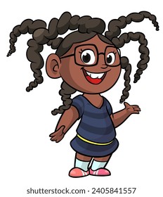Cute little cartoon african or arab girl  wearing dress. Vector illustration of a teenager kid. Isolated