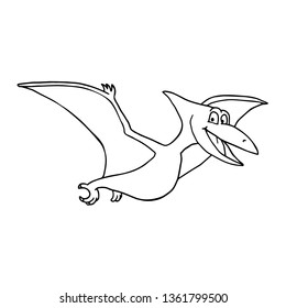 Cute Little Cartoon Baby Dinosaur - Pterodon outline. Vector illustration