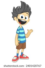 Cute little cartoon boy smiling expression. 
Vector illustration of a teenager kid. Isolated.