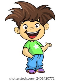 Cute little cartoon boy smiling expression. 
Vector illustration of a teenager kid. Isolated.
