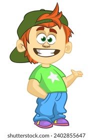 Cute little cartoon boy smiling expression. 
Vector illustration of a teenager kid. Isolated.