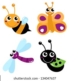 Cute little cartoon bugs isolated on white