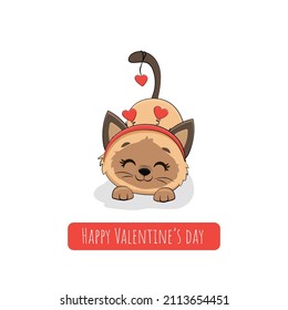 Cute little cartoon cat with heart.Vector illustration