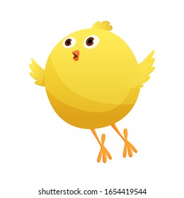 Cute little cartoon chick try to fly isolated on a