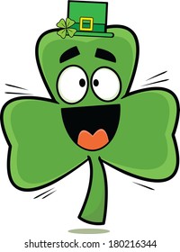 Cute little cartoon clover, happy, and jumping for fun. 