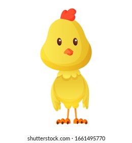 Cute little cartoon cockerel standing isolated on