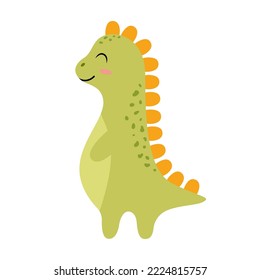 Cute little cartoon dinosaur. Funny green tyrannosaur. Children's vector illustration.