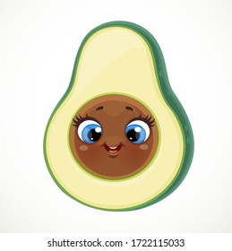 Cute little cartoon emoji avocado isolated on white background