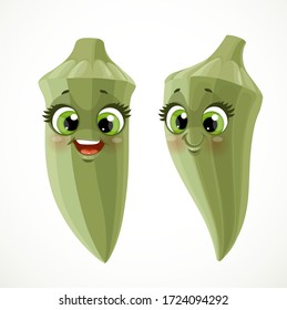 Cute little cartoon emoji okra isolated on white background