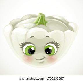 Cute little cartoon emoji white squash isolated on white background