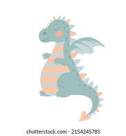 Cute little cartoon fairy dragon. Isolated on a white background.