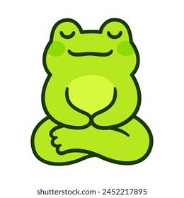 Cute little cartoon frog sitting in meditation. Simple kawaii meditating froggy vector illustration.