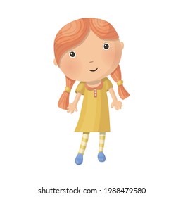 Cute little cartoon girl isolated on white background. Vector illustration.