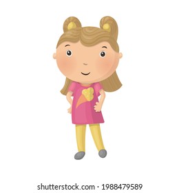 Cute little cartoon girl isolated on white background. Vector illustration.