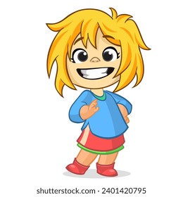 Cute little cartoon girl  smiling. 
Vector illustration of a teenager kid. Isolated.