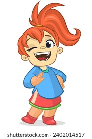 Cute little cartoon girl  smiling. 
Vector illustration of a teenager kid. Isolated.