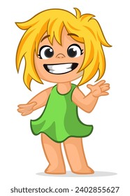 Cute little cartoon girl  smiling. 
Vector illustration of a teenager kid. Isolated.