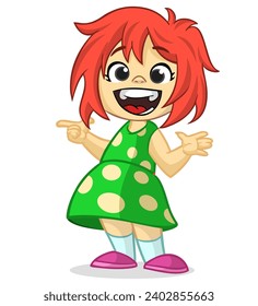 Cute little cartoon girl  smiling. 
Vector illustration of a teenager kid. Isolated.