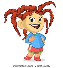 Cute little cartoon girl  smiling. 
Vector illustration of a teenager kid with cool dreadlocks haircut. Isolated