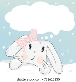 cute little cartoon hare with dream cloud