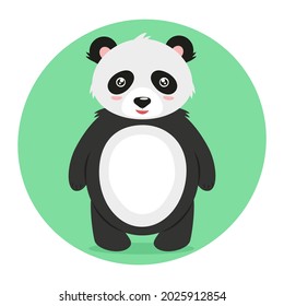 Cute, little, cartoon panda isolated on a green background. Vector illustration