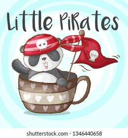 cute little cartoon pirate panda vector illustration- Vector