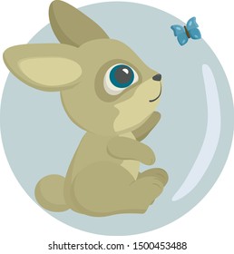 Cute little cartoon rabbit with the butterfly