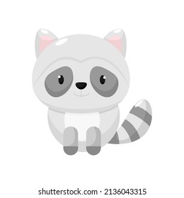 Cute Little Cartoon Raccoon.Character Illustration. Vector. Isolated on White Background