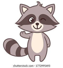 Cute Little Cartoon Vector Raccoon Character Illustration Design Isolated on White Background