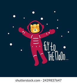 Cute little cat astronaut vector illustration for fabric, textile and print