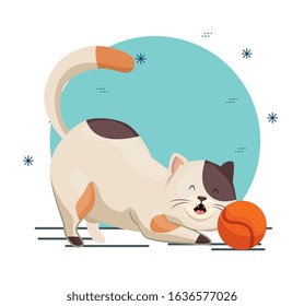 cute little cat with ball toy vector illustration design