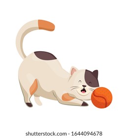 cute little cat with ball toy vector illustration design