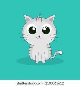 cute little cat with big eyes sitting on a green background