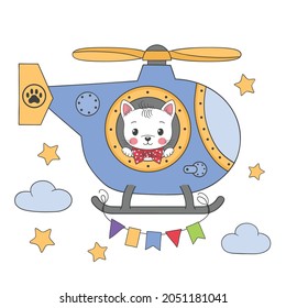 Cute little cat boy in a helicopter.
